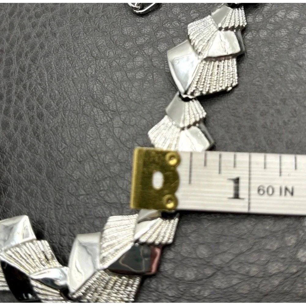 Vintage Geometric Design Silver Tone Mod Panel Necklace Choker 14-17